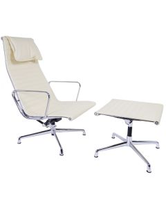 furnfurn espreguiçadeira com Hocker | Eames réplica EA124-EA125 cadeira de alumínio com nervuras de cadeiras e otomano