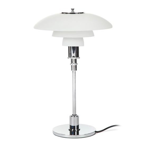 furnfurn lâmpada de mesa pequeno | Henningsen réplica DPH 3/2 branco de vidro Chrome